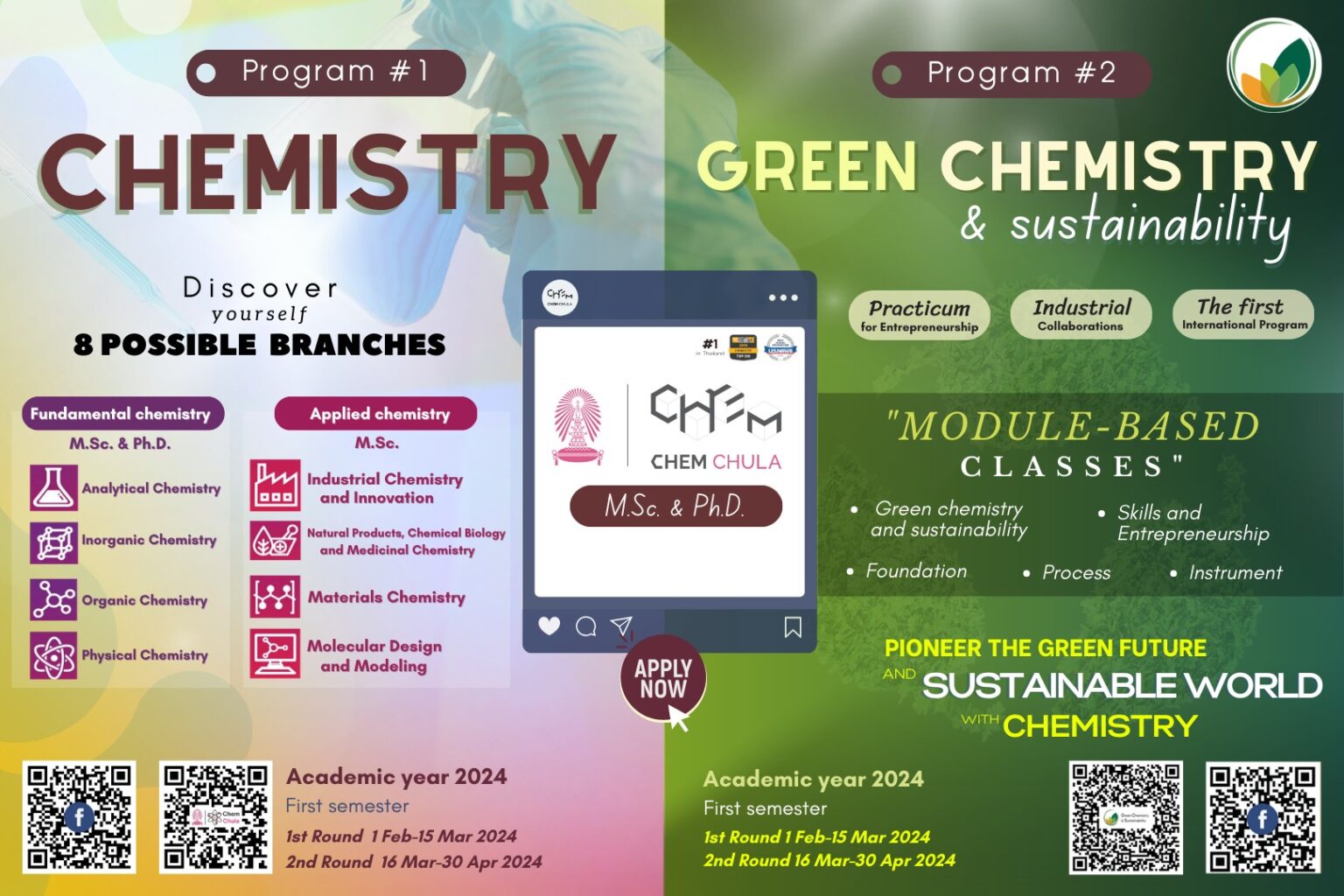 The admission for graduate programs in Chemistry and Green Chemistry